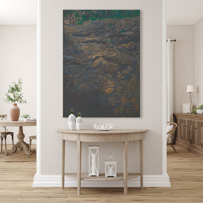 Rocky Coast 7, unique painting, hand-painted single piece, 120 x 90 cm, framed with beech frame