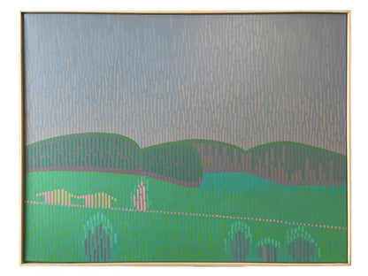 Landschaft Komplementär 3, Unikat, Malerei, handgemaltes Einzelstück, 68 x 52 cm, mit Rahmenleiste