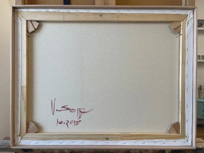 Landschaft Komplementär 4, Unikat, Malerei, handgemaltes Einzelstück, 68 x 52 cm, mit Rahmenleiste