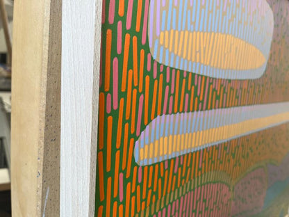 Landschaft Komplementär 2, Unikat, Malerei, handgemaltes Einzelstück, 68 x 52 cm, mit Rahmenleiste