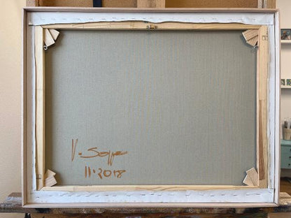 Landschaft Komplementär 2, Unikat, Malerei, handgemaltes Einzelstück, 68 x 52 cm, mit Rahmenleiste