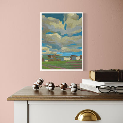 Mini-Poster "Hort" mit heiterem Wolkenhimmel, 21x29,7 cm im modernen Wohnambiente.