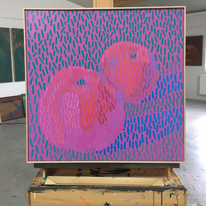 Pauls Äpfel 2 Magenta, Unikat, Malerei, handgemaltes Einzelstück, 60 x 60 cm, mit Rahmenleiste