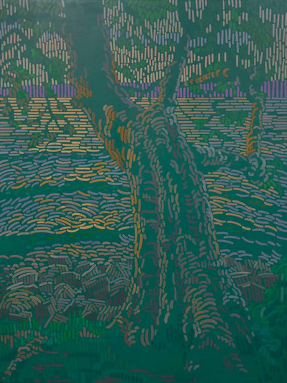 Baum am See, Unikat, Malerei, handgemaltes Einzelstück, 120 x 90 cm, gerahmt mit Bucheleiste