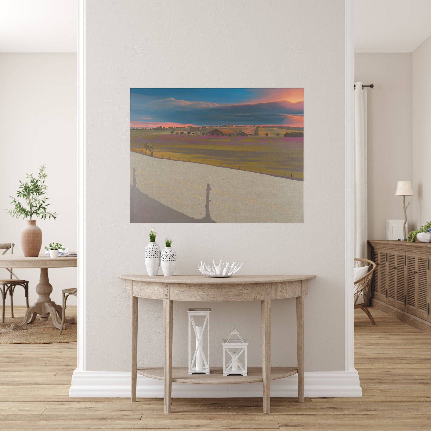 Landschaftsmalerei, Abendhimmel, handgemaltes Einzelstück, ca. 91 x 70 cm