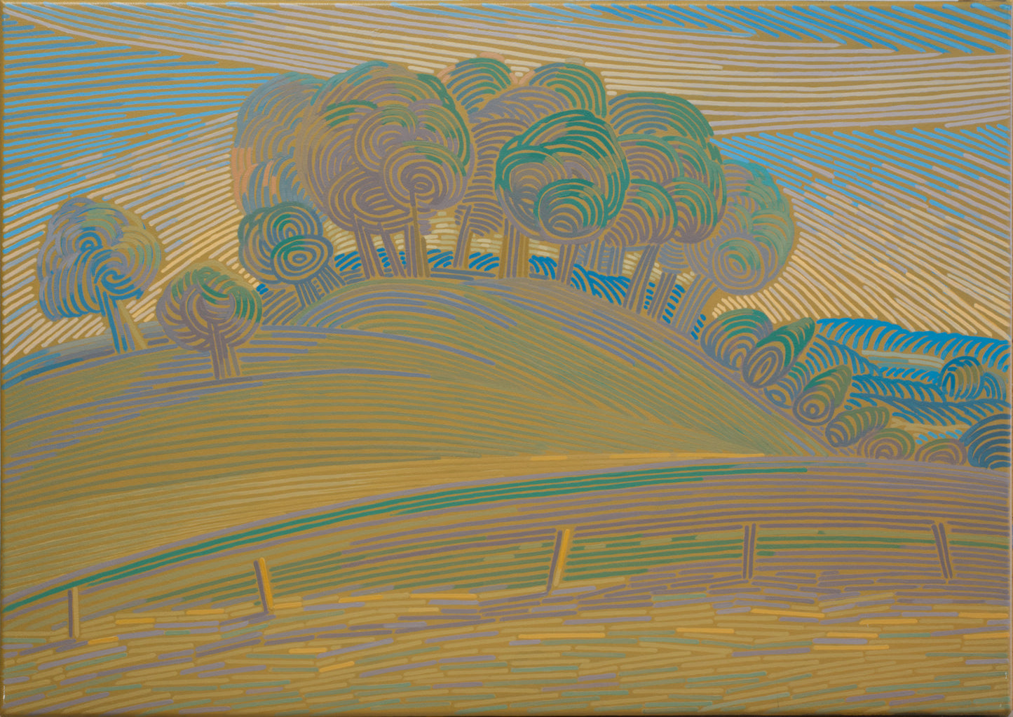 Landschaftsmalerei, Unikat, Bäume und Wiesen, handgemaltes Einzelstück, 70x51 cm