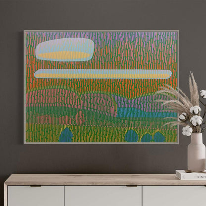 Landschaft Komplementär 2, Unikat, Malerei, handgemaltes Einzelstück, 68 x 52 cm, mit Rahmenleiste