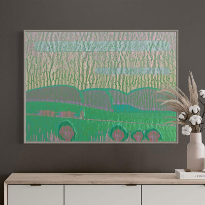 Landschaft Komplementär 6, Unikat, Malerei, handgemaltes Einzelstück, 68 x 52 cm, mit Rahmenleiste