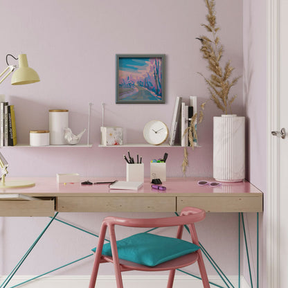 "Blauer Wald 1", Unikat, Malerei, handgemaltes Einzelstück, 22 x 22 cm, mit Bilderrahmen