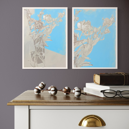 Florale Zeichnung von Lisianthus in Rahmen, Mini-Poster im DIN A4 Format, moderne Wanddekoration.