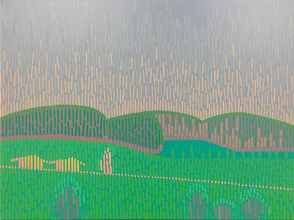 Landschaft Komplementär 3, Unikat, Malerei, handgemaltes Einzelstück, 68 x 52 cm, mit Rahmenleiste