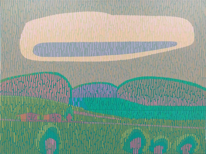 Landschaft Komplementär 4, Unikat, Malerei, handgemaltes Einzelstück, 68 x 52 cm, mit Rahmenleiste