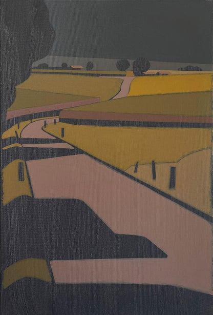 Summer Street, unique painting, hand-painted single piece, 68 x 46 cm, with frame