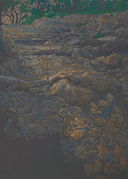 Rocky Coast 7, unique painting, hand-painted single piece, 120 x 90 cm, framed with beech frame