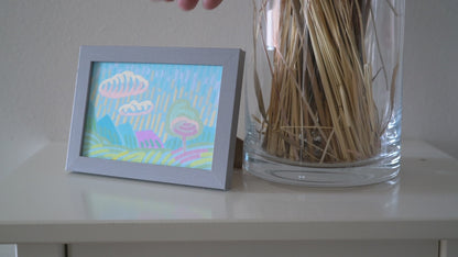 "Candy Land 2", unique painting, hand-painted single piece, 17.3 x 12.3 cm, with picture frame