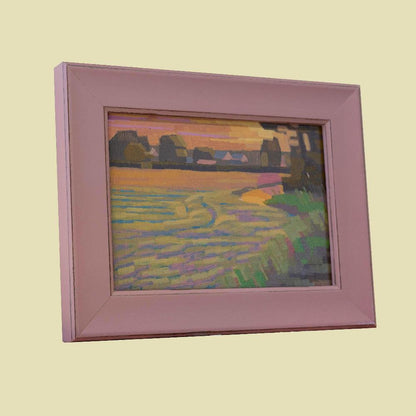 Original painting "Sun in the Field" - hand painted - acrylic painting - 10x15 cm - landscape picture - unique piece - with frame