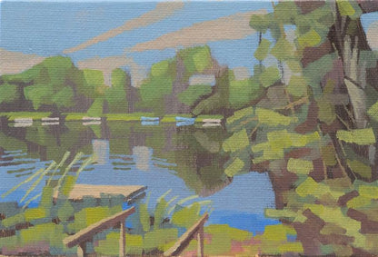 Original Gemälde – "Flussufer" - handgemalt – Acrylbild – 10x15 cm – Landschaft Bild – Einzelstück – mit Rahmen