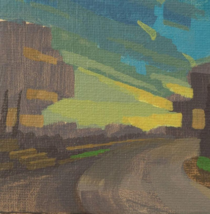Original Gemälde – "Tiefstehende Sonne" - handgemalt – Acrylbild – 10x15 cm – Landschaft Bild – Einzelstück – mit Rahmen