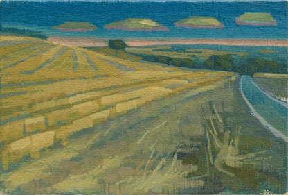 Original Gemälde – "Sommerfeld" - handgemalt – Acrylbild – 10x15 cm – Landschaft Bild – Einzelstück – mit Rahmen