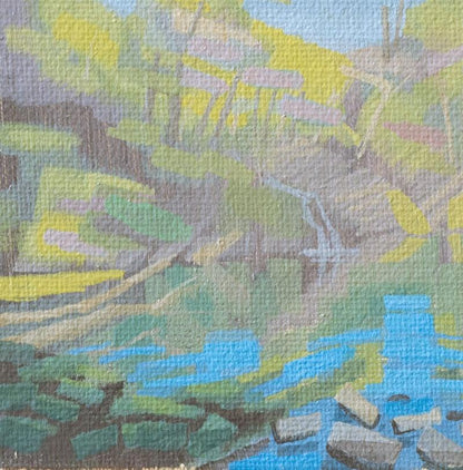Original painting - "Forest Lake" - hand painted - acrylic painting - 10x15 cm - landscape picture - unique piece - with frame