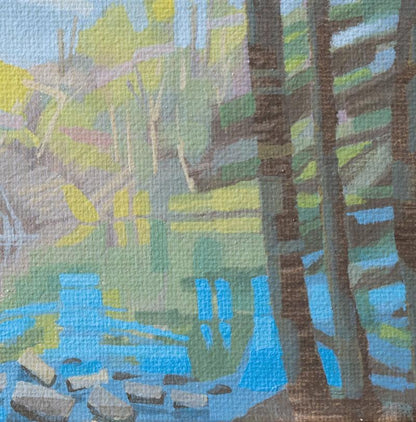 Original painting - "Forest Lake" - hand painted - acrylic painting - 10x15 cm - landscape picture - unique piece - with frame