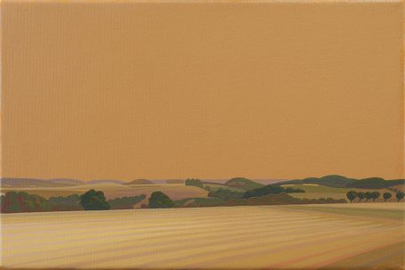 Strahlender Tag 30x20cm Sommerlandschaft mit Kornfeld im Vordergrund in warmen, leuchtenden Farben